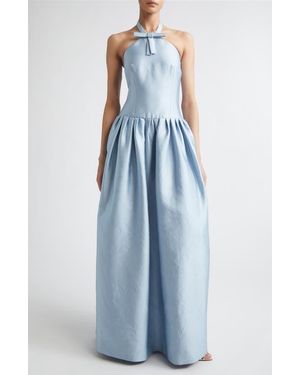 Emilia Wickstead Sweeny Halter Silk Blend Cloqu Gown - Blue