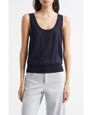 Eleventy Sequin Openwork Silk & Cotton Sweater Vest - Blue