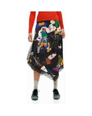 Desigual Floral Print Asymmetric Hem Skirt - Black