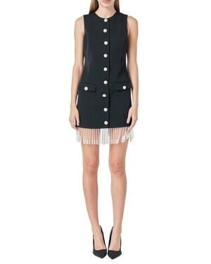 Endless Rose Imitation Pearl Beaded Fringe Button Front Minidress - Black