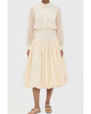 Elexiay Kemi Ivory Crochet Waist Bubble Hem Cotton Skirt - Natural