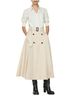 Burberry Gabardine Trench Midi Skirt - Natural