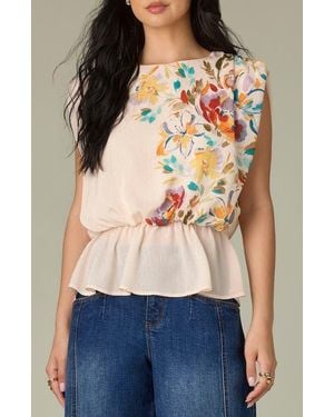 Wit & Wisdom Floral Print Peplum Top - Blue