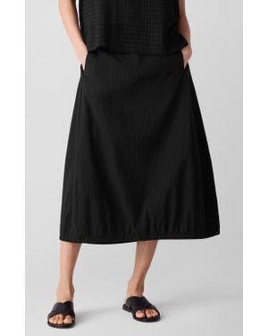 Eileen Fisher Crinkled Stretch Organic Cotton Midi Skirt - Black