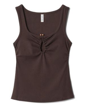 & Other Stories Metal Keyhole Stretch Cotton Tank - Brown