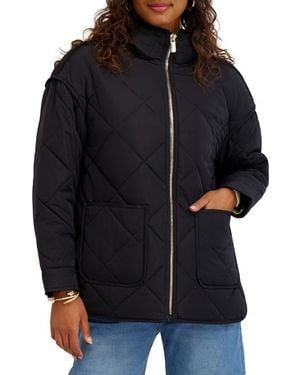 Kensie Water Repellent Diamond Quilted Jacket - Black