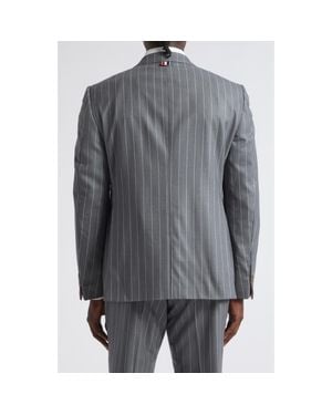 Thom Browne Flannel Chalk Stripe Sportcoat With Armbands - Gray
