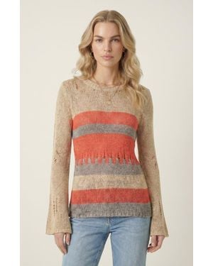 Modenaire Distressed Stripe Knit Sweater - Red