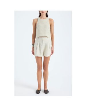 Monlicia Reve 100% Linen High-Waist Pleated Relaxed Fit Shorts - White