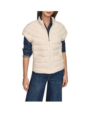 Donna Karan Cap Sleeve Mixed Media Down Jacket - Blue