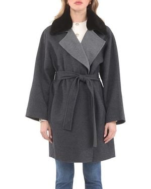 Gorski Reversible Wool Coat W/ Detachable Genuine Shearling Collar - Gray