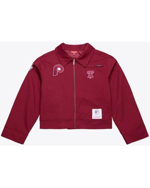 Mitchell & Ness Philadelphia Phillies Script Mechanic Cropped Full-Zip Jacket - Red