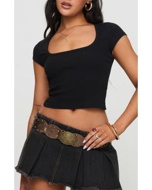 Princess Polly Baseline Square Neck Cap Sleeve Crop Top - Black