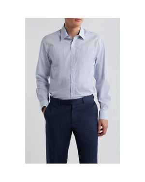 Daniel Hechter Paris Modern Fit Neat Geometric Print Cotton Dress Shirt - Blue