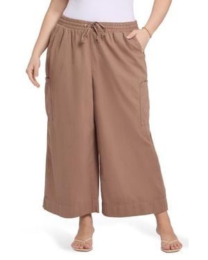 NYDJ Whitney Pull-On Crop Wide Leg Cargo Pants - Brown