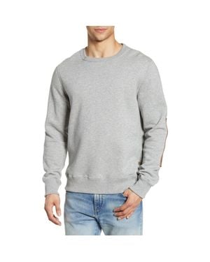 Billy Reid Dover Crewneck Sweatshirt With Leather Elbow Patches - Gray