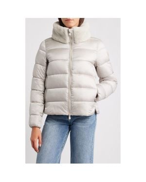 Save The Duck Mei Faux Fur Collar Waterproof Quilted Jacket - Gray
