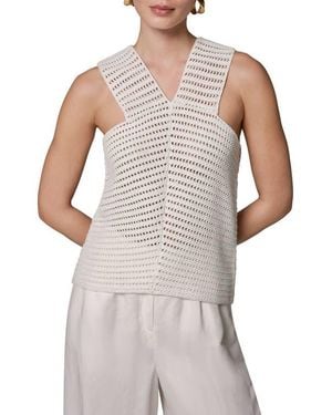 Donna Karan Metallic Open Stitch Sweater Tank - White