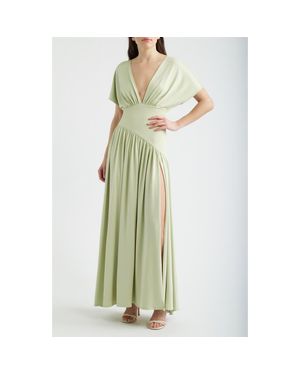 DELFI Collective Plunge Neck Side Slit Gown - Green