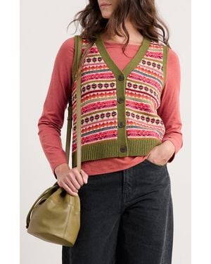 Seasalt Cornwall Percella Cove Fair Isle Merino Wool Blend Button-Up Sweater Vest - Red
