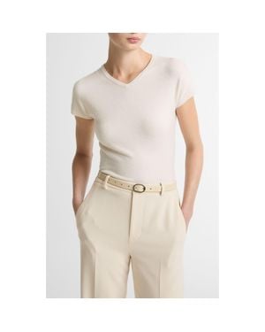 Vince Short Sleeve Wool Blend Sweater - Natural