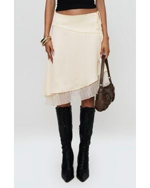 Princess Polly Rosemead Layered Asymmetric Satin Skirt - Natural