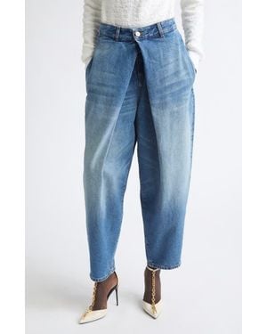 Balmain Pleated Barrel Leg Jeans - Blue