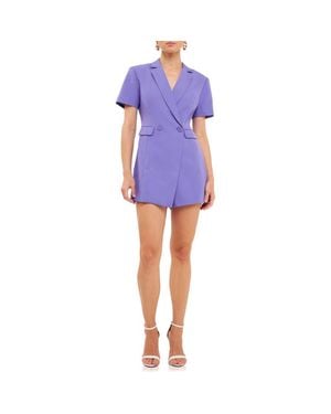 Endless Rose Double Breasted Blazer Romper - Blue