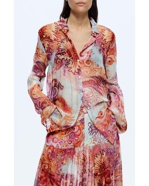 Desigual Embroidered Stripe Button-Up Top