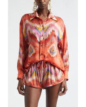 Zimmermann Kindred Spirit Alchemy Relaxed Silk Satin Button-Up Shirt