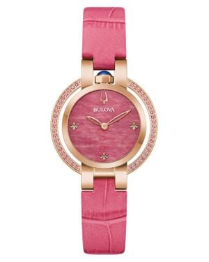 Bulova Rubaiyat Sapphire Leather Strap Watch, 30Mm - Pink