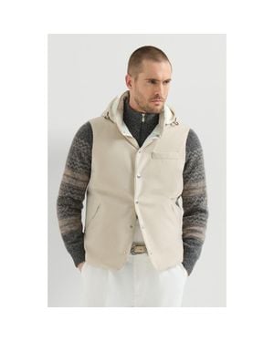 Brunello Cucinelli Bonded Wool Flannel Down Vest With Detachable Hood - Natural