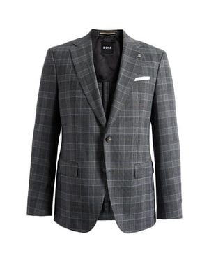 BOSS Hutson Slim Fit Light Windowpane Check Slub Sport Coat - Black