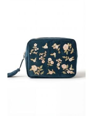 Elizabeth Scarlett Wild Rose Velvet Wash Bag - Blue