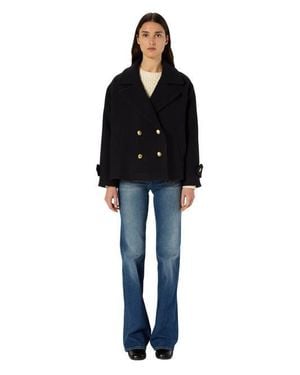 Gerard Darel Mouna Double Breasted Cropped Peacoat - Black