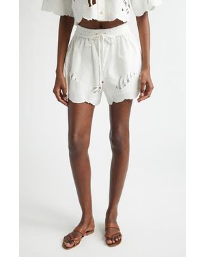 Zimmermann Mahon Embroidered Cotton Shorts - White
