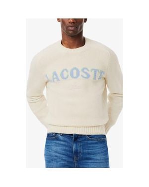 Lacoste Intarsia Logo Wool Crewneck Sweater - White