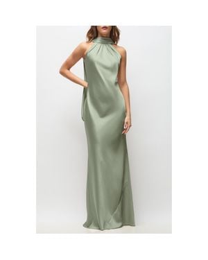 After Six Anais Scarf Neck Satin Charmeuse Gown - Green