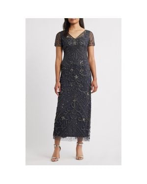 Pisarro Nights Beaded Mesh Column Gown - Black