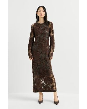 Brunello Cucinelli Whispering Bloom Embroidery Knit Dress - Brown