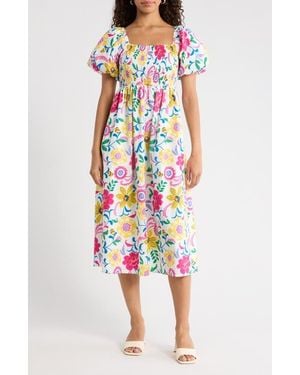 Sugarlips Kress Floral Maray Smocked Midi Dress - White