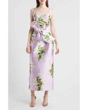 Julia Jordan Floral Print Sleeveless Satin Midi Dress - White