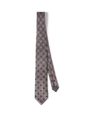 Brunello Cucinelli Silk Tie With Squares Pattern - Gray