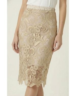 Modenaire Floral Pattern Scalloped Hem Lace Skirt - Natural