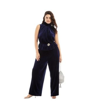 June + Vie Velvet Wide-Leg Pants - Blue