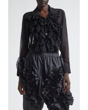 Comme des Garçons Ruffle Sheer Crepe Button-Up Shirt - Black