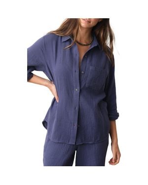Marine Layer Jane Relaxed Double Cloth Button-Up Shirt - Blue