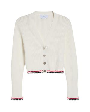 Thom Browne Pointelle Rib Stitch Cardigan - White