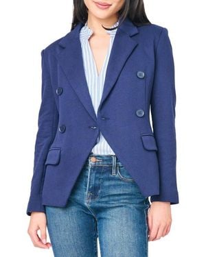 Gibsonlook Double Breasted Cotton Blend Blazer - Blue