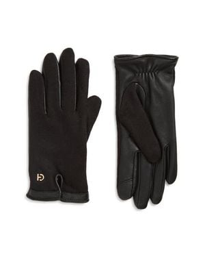 Cole Haan Wool Blend & Leather Gloves - Black